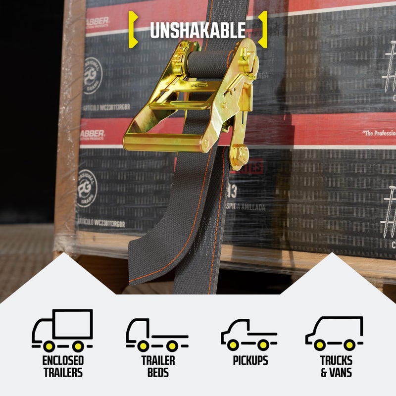 DC Cargo Mall E Track Ratchet Straps, Heavy Duty Cargo Tie-Down E Track Straps 2" x 16', (4 Pack, Grey) E Track Spring Fittings Tie Down Motorcycle, Vans, Trucks, Trailers - Image 5